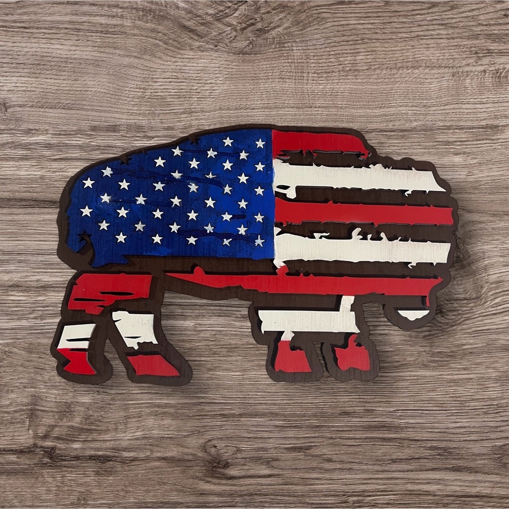 Handmade Laser Cut Buffalo American Flag